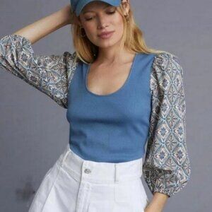 Anthropologie Dolan Ribbed Puffed Sleeves Top Size XXS NWOT $78